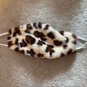 Cream brown new fuzzy leopard face mask fur cheetah pattern Covid sick cover